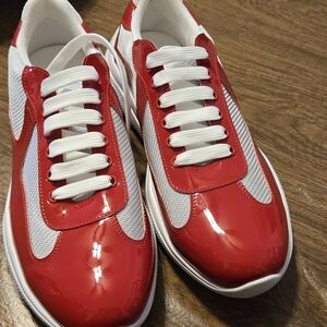 Prada Men's Sneakers in Red and White